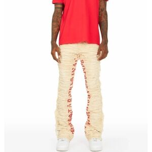 Rockstar Original Giovanni RSM 205 Flare Denim Jeans Tan Distressed Mens 34